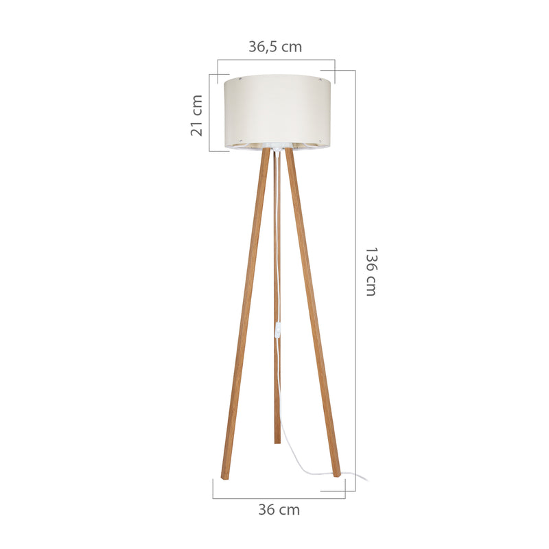 Croquis coté Lampadaire Keynes trépied hauteur 136 cm E27 [lux.pro]