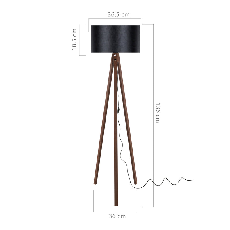 Croquis coté Lampadaire Rochester trépied hauteur 136 cm E27 [lux.pro]