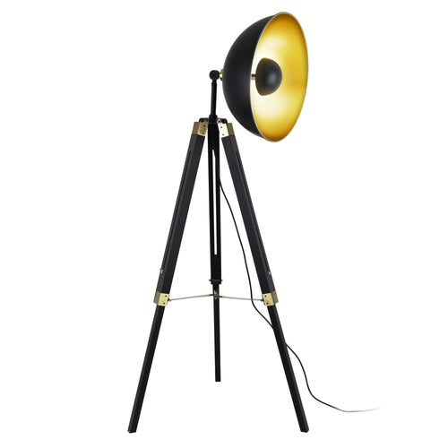 [lux.pro] Lampadaire Lampe à Pied Trépied Métal Bois Noir Cuivre 1 x E27 148 cm
