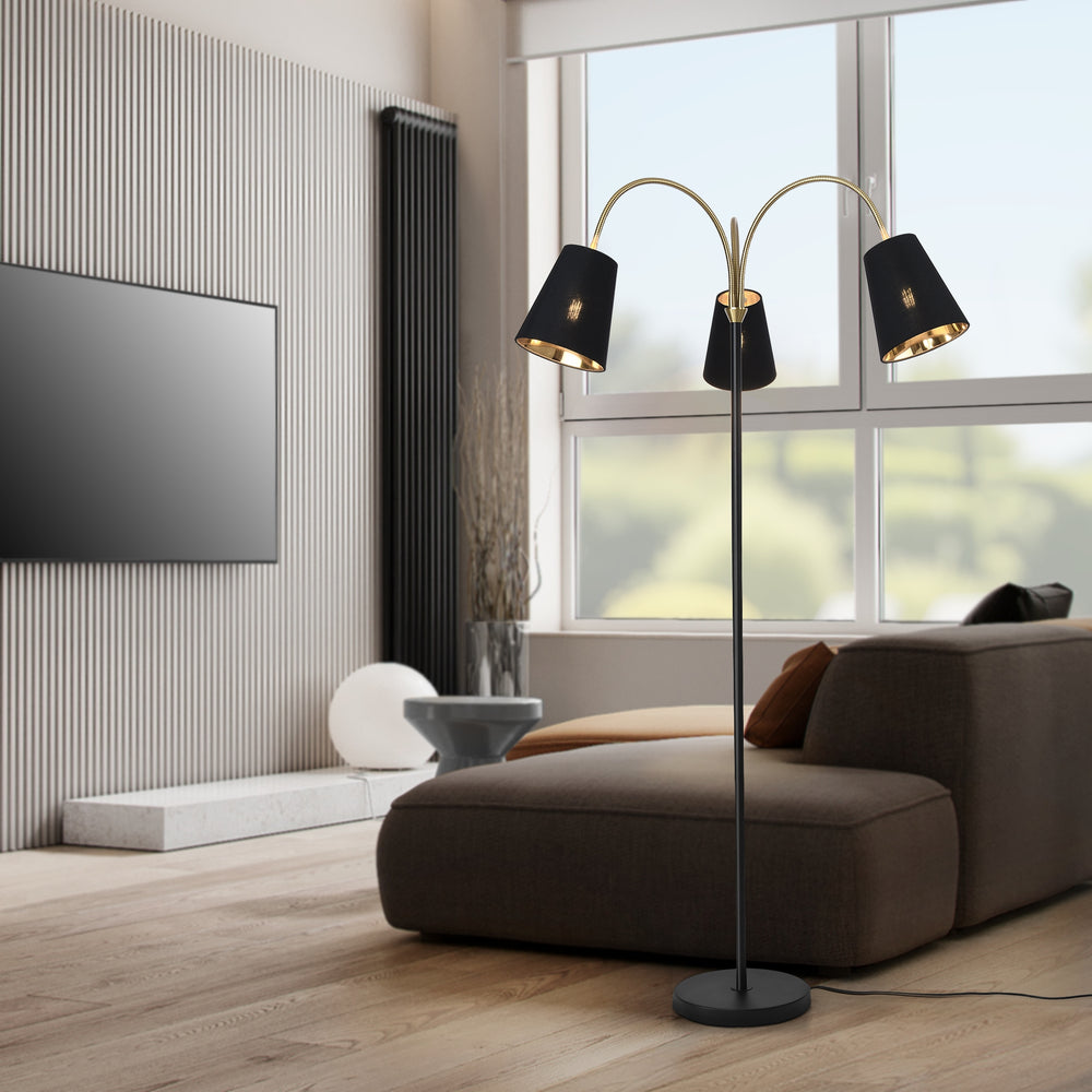 Lampadaire Wycombe 3 lumières Noir / Doré [lux.pro] - premiumXL