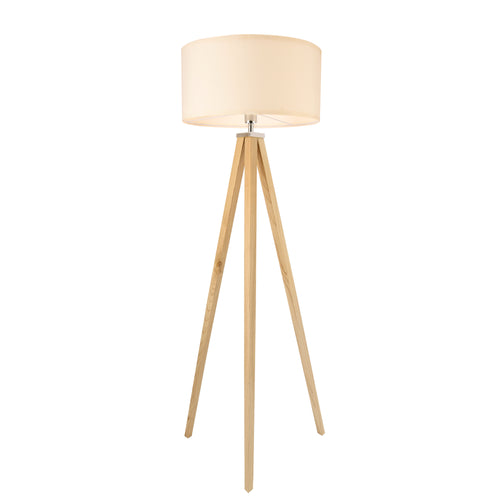 Lampadaire Trépied Queluz Bois Tissu Douille 1 x E27 Luminaire Intérieur Hauteur 152 cm Couleur Bois Blanc [lux.pro]
