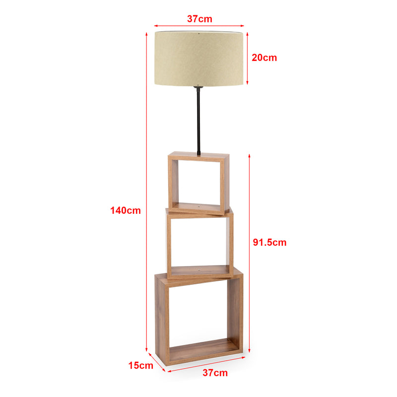 Croquis coté Lampadaire Mansfield avec étagère hauteur 140 cm E27 [lux.pro]