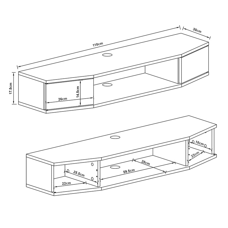 Maatschets [en.casa] TV wandplank Tørring 17,5x110x30 cm - 3 varianten