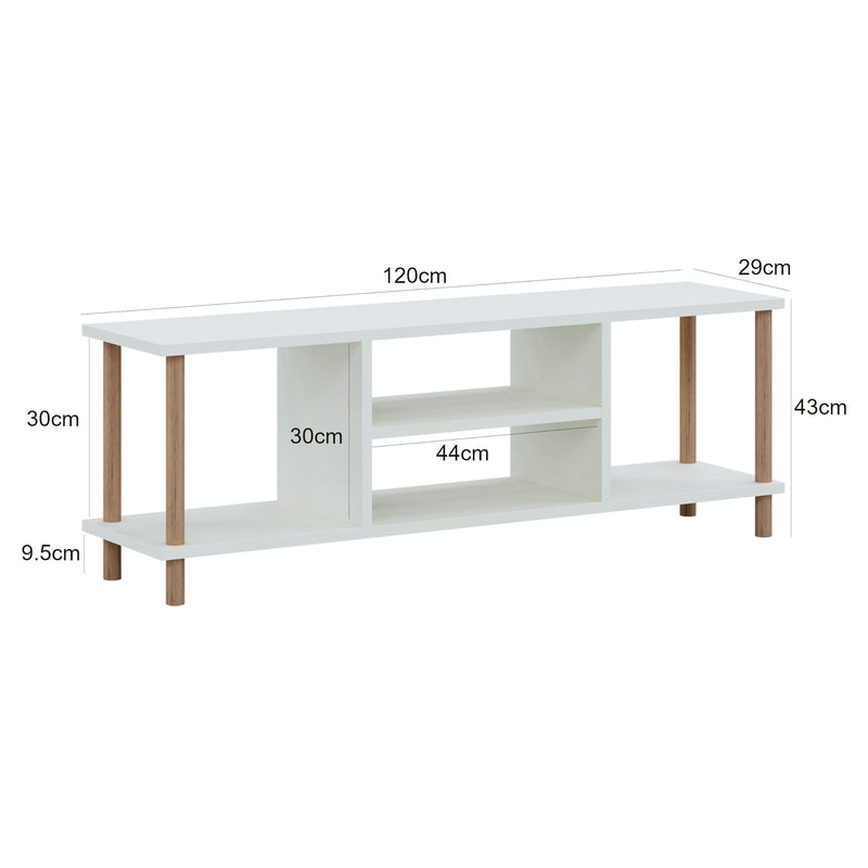 Croquis coté Meuble TV Ærøskøbing avec espace de rangement 43 x 120 x 29 cm [en.casa]