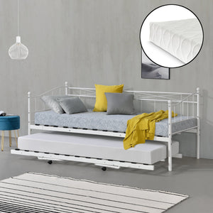 Lit gigogne métal Skutskär 2 places avec matelas en mousse froide [en.casa] [neu.haus]