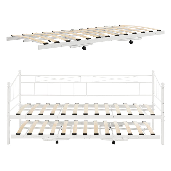 Lit gigogne métal Skutskär 2 places avec matelas en mousse froide [en.casa] [neu.haus]