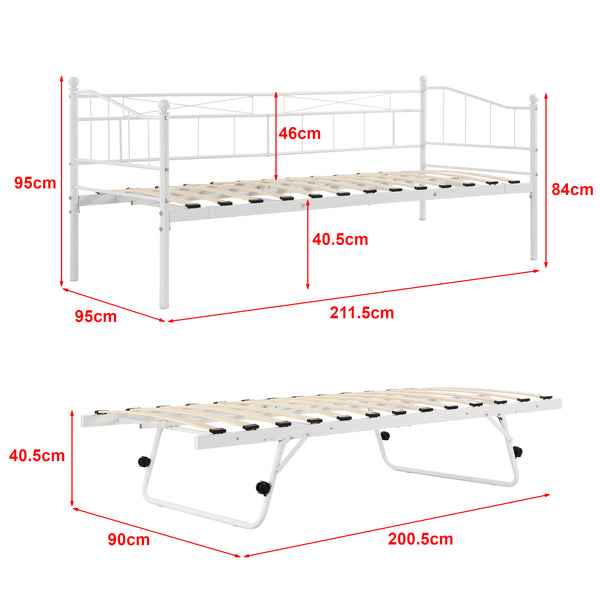 Lit gigogne métal Skutskär 2 places avec matelas en mousse froide [en.casa] [neu.haus]