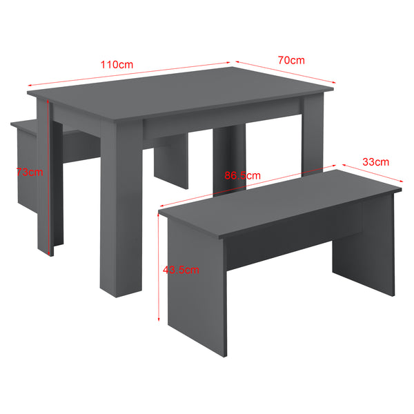 Eethoek set tafel 110x70x73 en banken 86,5x33x43,5 cm - 4 kleuren