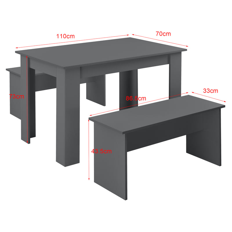 Croquis coté Lot de Table et 2 Bancs de Salle à Manger Hokksund pour 4 Personnes [en.casa]
