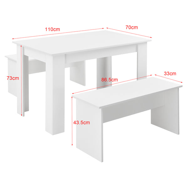 Eethoek set tafel 110x70x73 en banken 86,5x33x43,5 cm - 4 kleuren