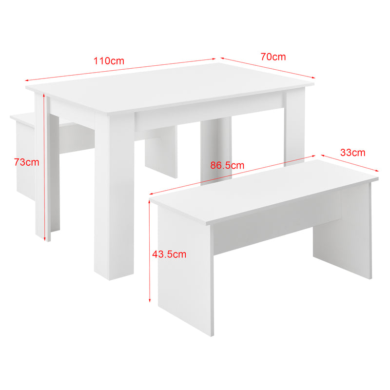 Croquis coté Lot de Table et 2 Bancs de Salle à Manger Hokksund pour 4 Personnes [en.casa]