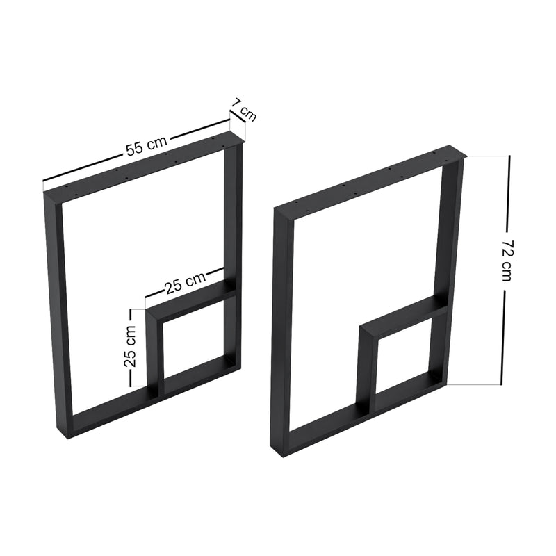 Croquis coté Set de 2 pieds de table Kauhava acier noir [en.casa]