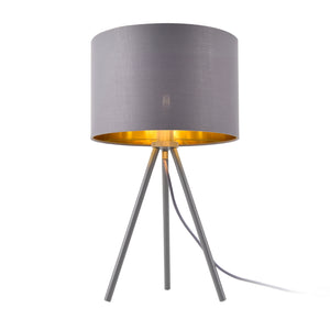 Lampe de Bureau Élégante Lampe de Table Stylée Liseuse Trépied E14 Métal Tissu Hauteur 51 cm Gris Doré [lux.pro]