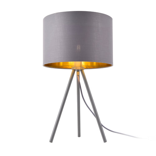 Lampe de Bureau Élégante Lampe de Table Stylée Liseuse Trépied E14 Métal Tissu Hauteur 51 cm Gris Doré [lux.pro]