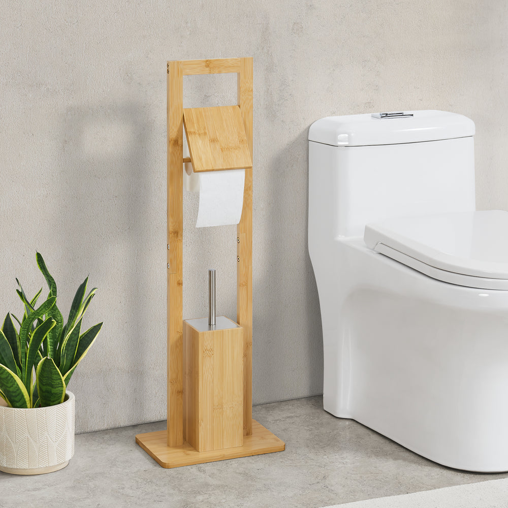 Set de toilettes Västerås porte-papier toilette avec brosse WC bambou [en.casa] - premiumXL