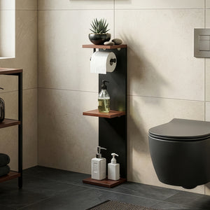 Toiletpapierhouder Trond 76x18x18 cm Zwart/Walnootlook [en.casa]