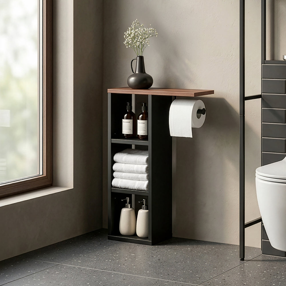 Toiletrolhouder Trond 60x40x16 cm zwart en walnootkleurig [en.casa] 