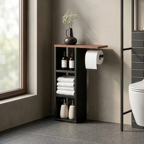 Porte-papier toilette Trond 60x40x16 cm Noir/Aspect noyer [en.casa]