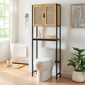 Armoire de toilette Tervola 172x63x27 cm Noir/Bambou [en.casa] - premiumXL