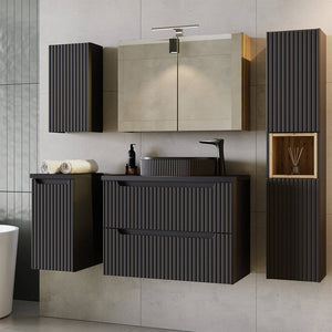Meuble bas de salle de bain NEWPORT rainuré noir [en.casa]