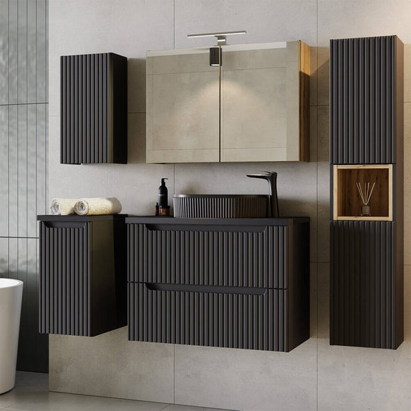 Meuble bas de salle de bain NEWPORT rainuré noir [en.casa]