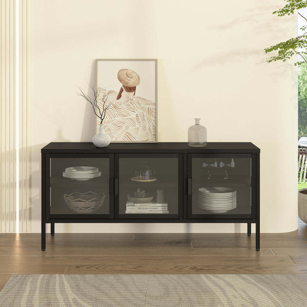 Buffet vitrine Borshavisa acier verre trempé [en.casa]
