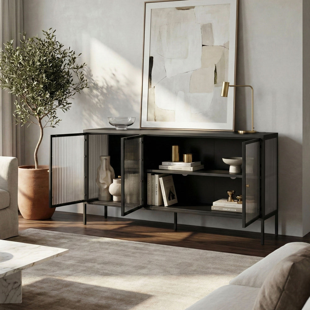 Buffet Vinterhavn acier noir [en.casa] 