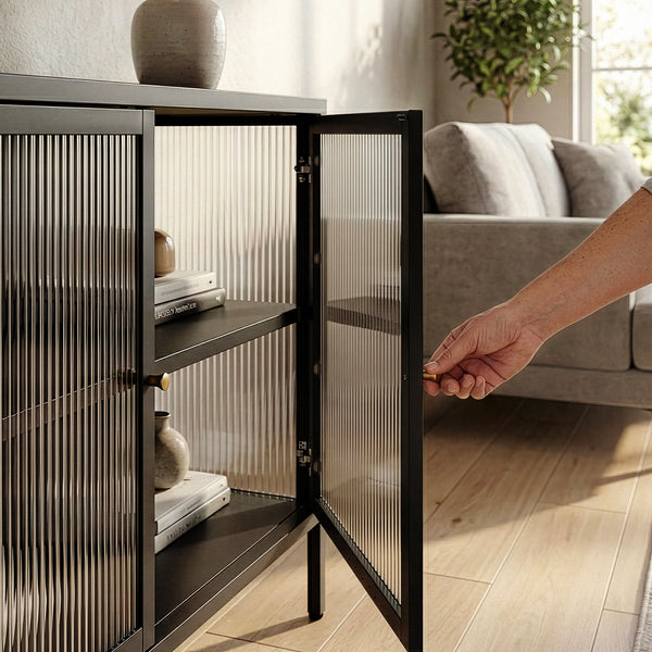 Buffet Vinterhavn acier noir [en.casa] 
