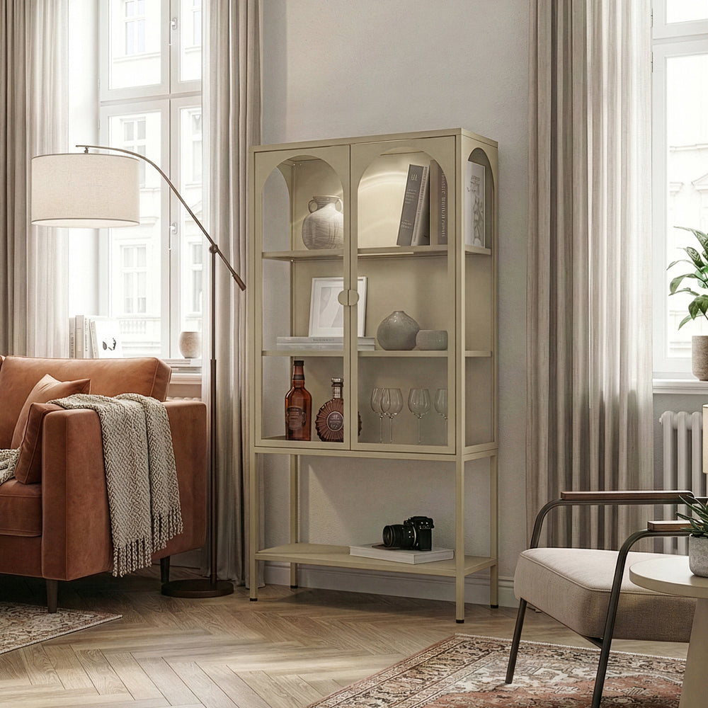 Vitrinekast Klippestad 160x80x35 cm camel [en.casa] 