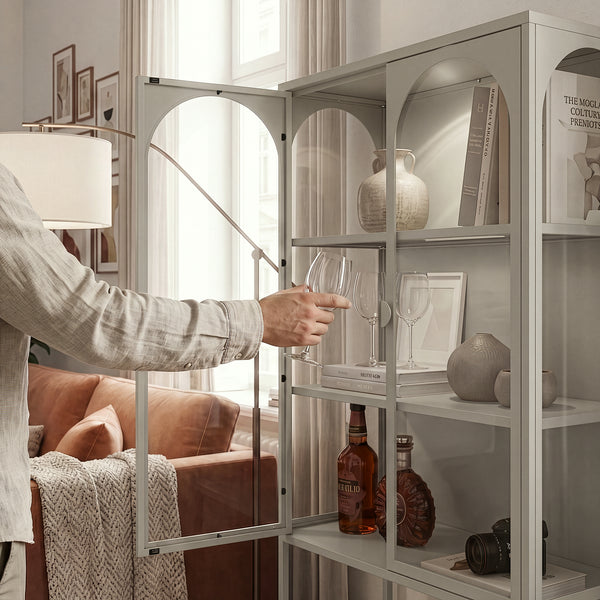 Armoire vitrine Klippestad acier verre trempé 160 x 80 x 35 cm gris chaud [en.casa]