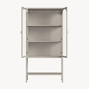 Armoire vitrine Klippestad acier verre trempé 160 x 80 x 35 cm gris chaud [en.casa]
