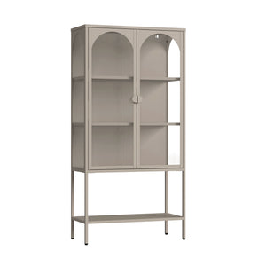 Armoire vitrine Klippestad acier verre trempé 160 x 80 x 35 cm gris chaud [en.casa]