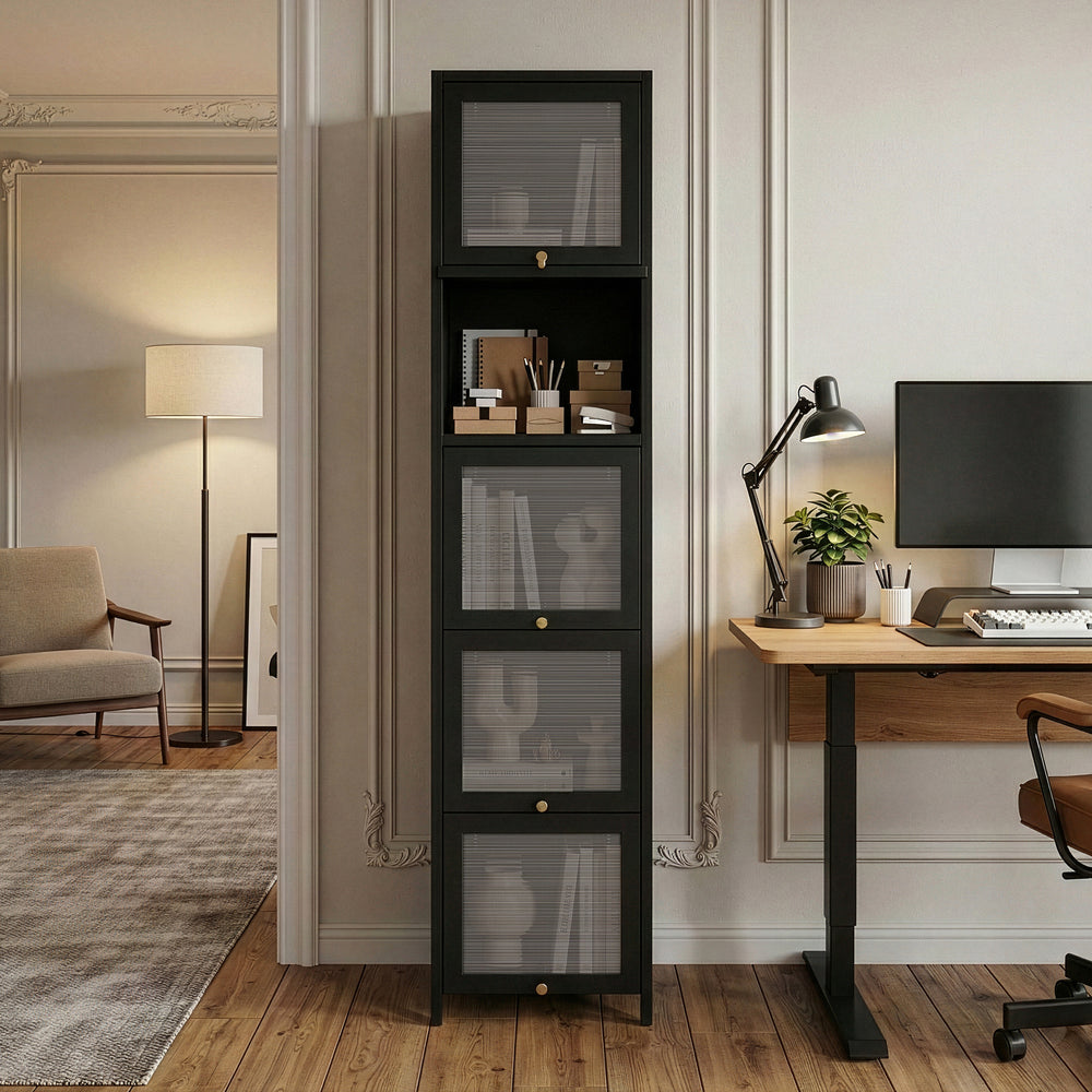 Vitrinekast Ostersund 174x40x35 cm zwart [en.casa]
