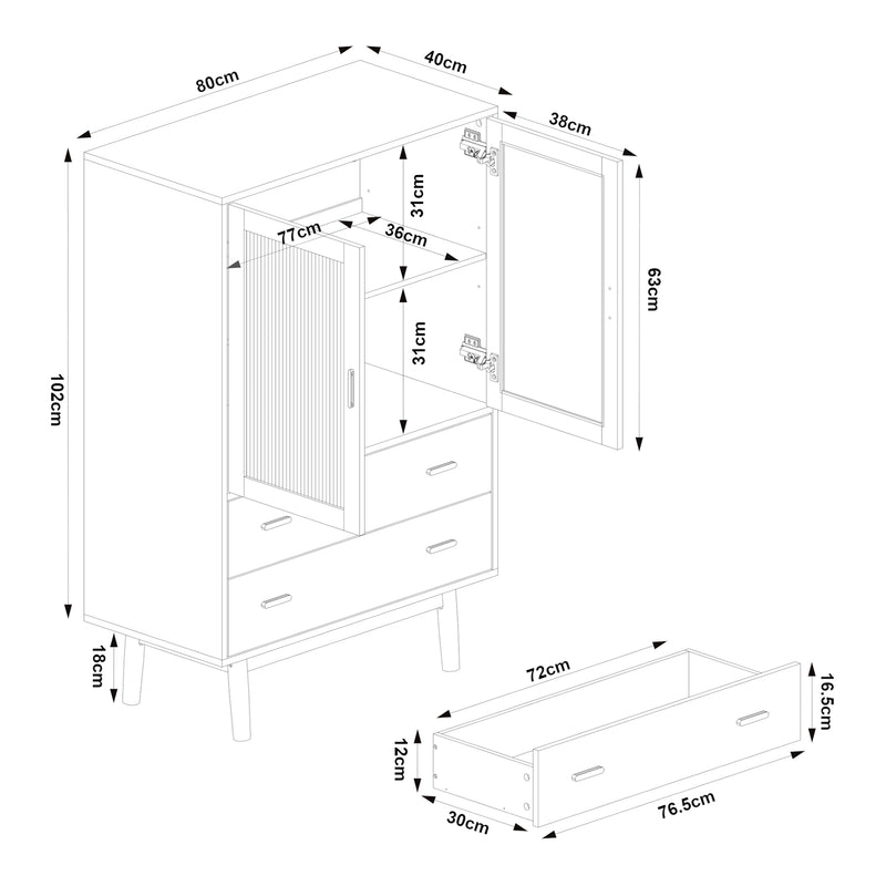 Croquis coté Armoire vitrée Susa 120 x 80 x 40 cm [en.casa]