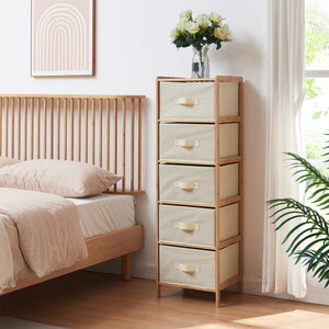 Commode avec tiroirs en tissu Maldon naturel / beige [en.casa] 