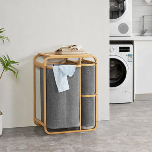 Collecteur de linge Evenes avec 3 paniers à linge en bambou dans différentes couleurs [en.casa] - premiumXL