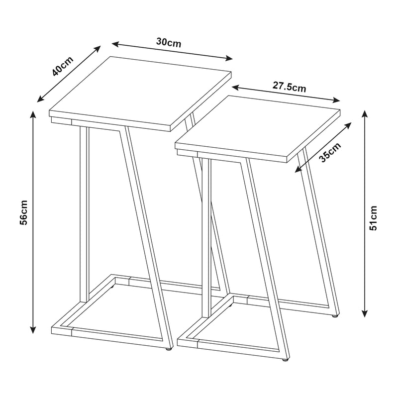 Croquis coté Lot de 2 tables basses gigognes Salem acier panneau de particules [en.casa]