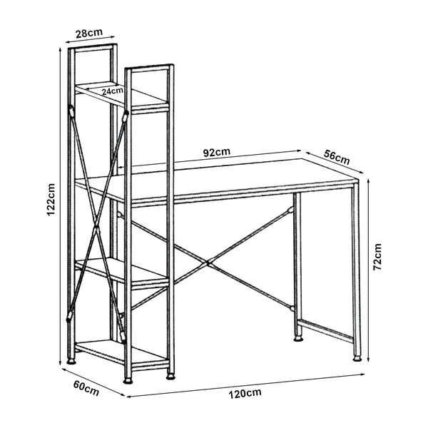 Bureau avec Etagères Stavanger 122 x 120 x 64 cm [en.casa]