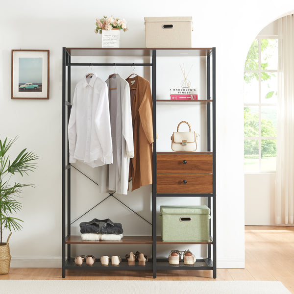 Kledingkast Larem open kast zwart en walnootkleurig [en.casa]