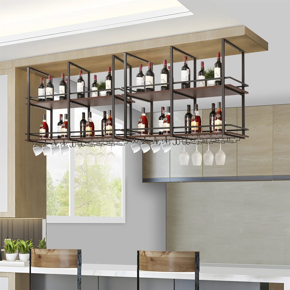 Casier à vin suspendu Hubro métal noir effet noyer [en.casa]