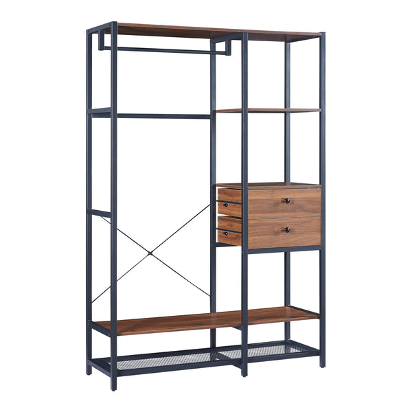 Kledingkast Larem open kast zwart en walnootkleurig [en.casa]