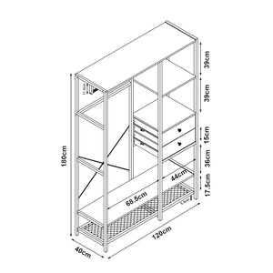 Kledingkast Larem open kast zwart en walnootkleurig [en.casa]