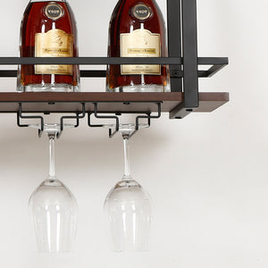 Casier à vin suspendu Hubro métal noir effet noyer [en.casa]