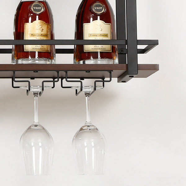 Casier à vin suspendu Hubro métal noir effet noyer [en.casa]