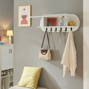 Portemanteau mural Vilkön 80x30 cm avec 6 crochets et étagère bois et métal [en.casa]