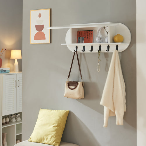 Portemanteau mural Vilkön 80x30 cm avec 6 crochets et étagère bois et métal [en.casa]