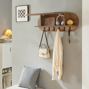 Portemanteau mural Vilkön 80x30 cm avec 6 crochets et étagère bois et métal [en.casa]