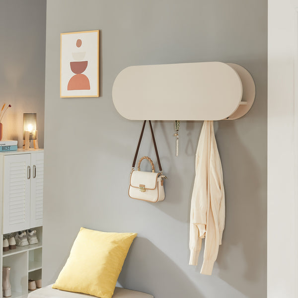 Portemanteau mural Vilkön 80x30 cm avec 6 crochets et étagère bois et métal [en.casa]