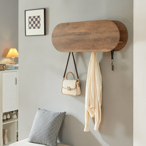 Portemanteau mural Vilkön 80x30 cm avec 6 crochets et étagère bois et métal [en.casa]