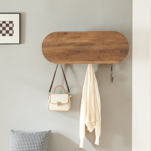 Portemanteau mural Vilkön 80x30 cm avec 6 crochets et étagère bois et métal [en.casa]